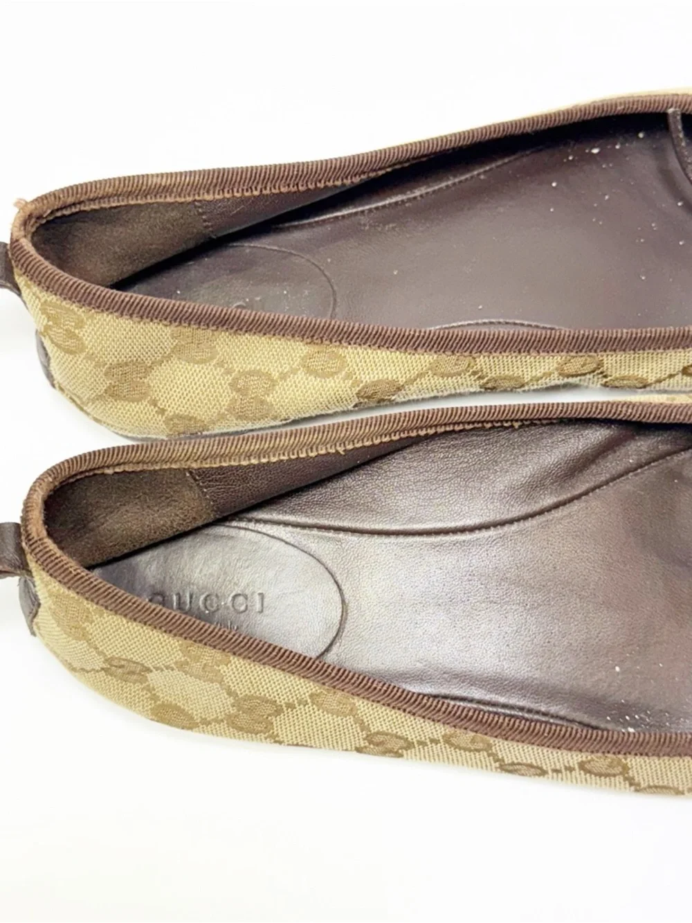 Gucci Beige Monogram Canvas Ballet Flats with Brown Trim size 37.5 - Picture 6 of 11